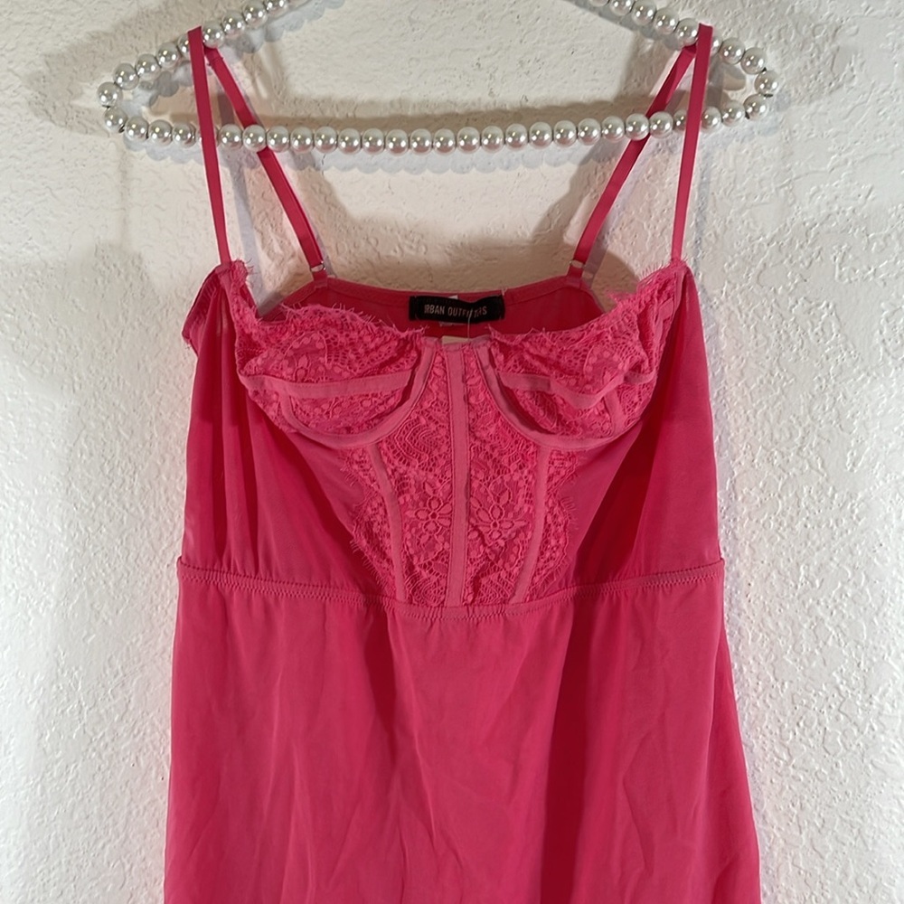 URBAN OUTFITTERS PINK Lace Corset Dress Pink Lace Size Large NEW - Picture 3 of 11